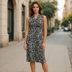 RACHEL Rachel Roy Black and White Abstract Print Sleeveless Midi Dress